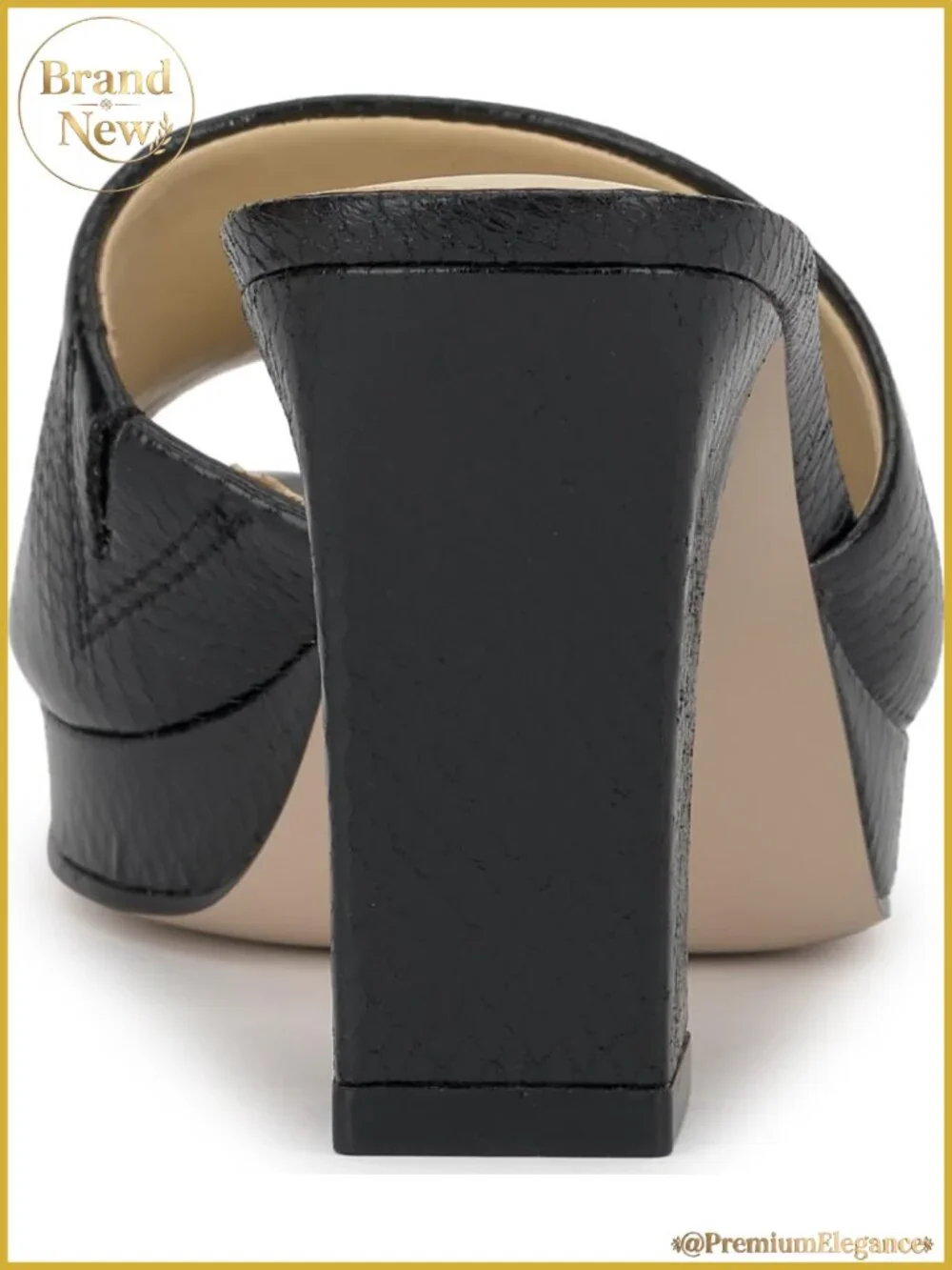 Women's faux leather platform mule sandals slip-on peep toe block heel